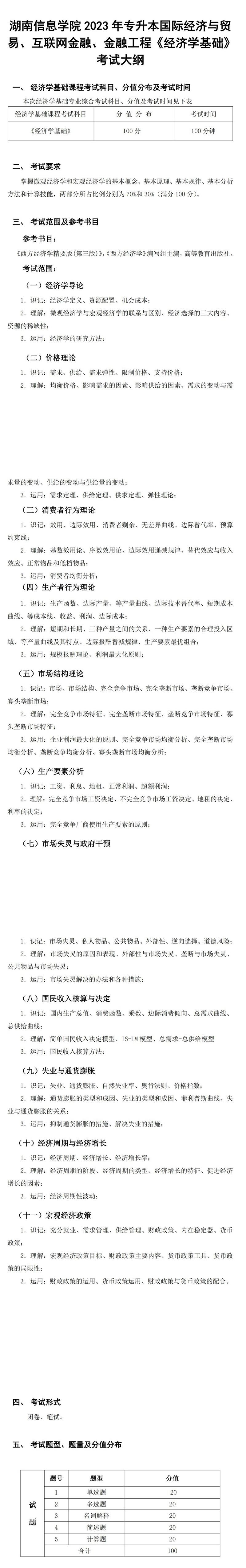 2023年湖南信息學(xué)院專升本國際經(jīng)濟(jì)與貿(mào)易專業(yè)《經(jīng)濟(jì)學(xué)基礎(chǔ)》考試大綱(圖1)