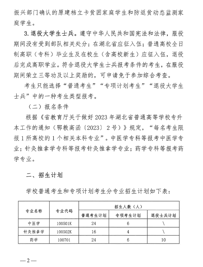 2023年湖北中醫(yī)藥大學(xué)普通專升本招生簡(jiǎn)章公布！(圖2)